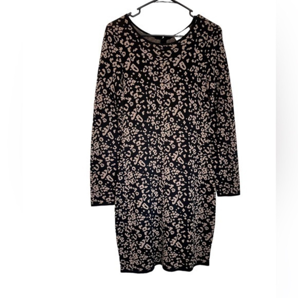 Badgley Mischka Thin Sweater Dress Belle Long Sleeves Cheetah leopard Size Small